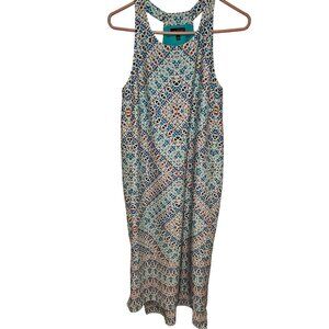 The Limited Woman SZ M Maxi Dress  Shift T back Lined Geometric Print Side Slit